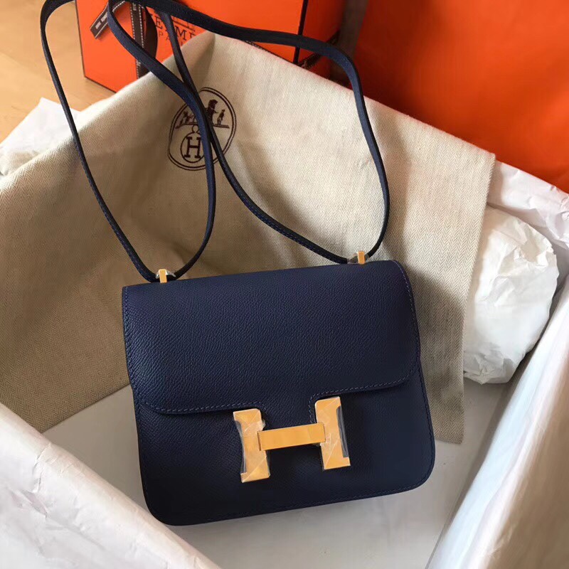 Hermes Constance 24cm Shoulder Bag In Blue Electric Epsom Leather